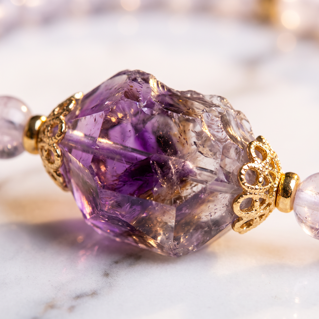 Raw Amethyst Double Layer Bracelet — Healing Crystal Jewelry for Calm & Clarity