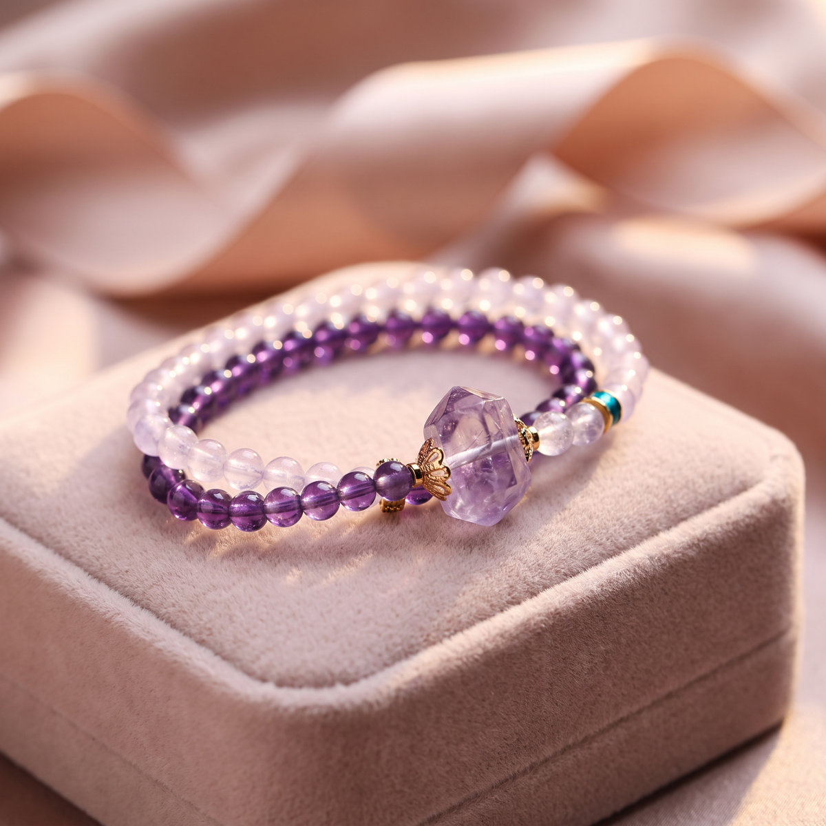Raw Amethyst Double Layer Bracelet — Healing Crystal Jewelry for Calm & Clarity