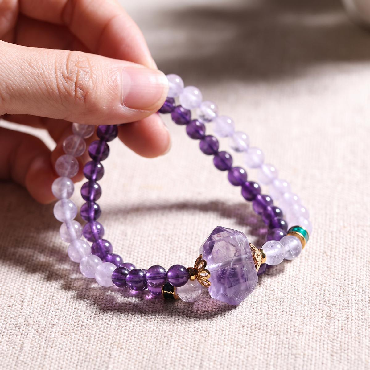 Raw Amethyst Double Layer Bracelet — Healing Crystal Jewelry for Calm & Clarity