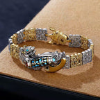 Herren Pixiu Dzi Perlen Armband — Tibetanischer Stil zweifarbig Silber Gold Wohlstand Schutz Feng Shui Schmuck