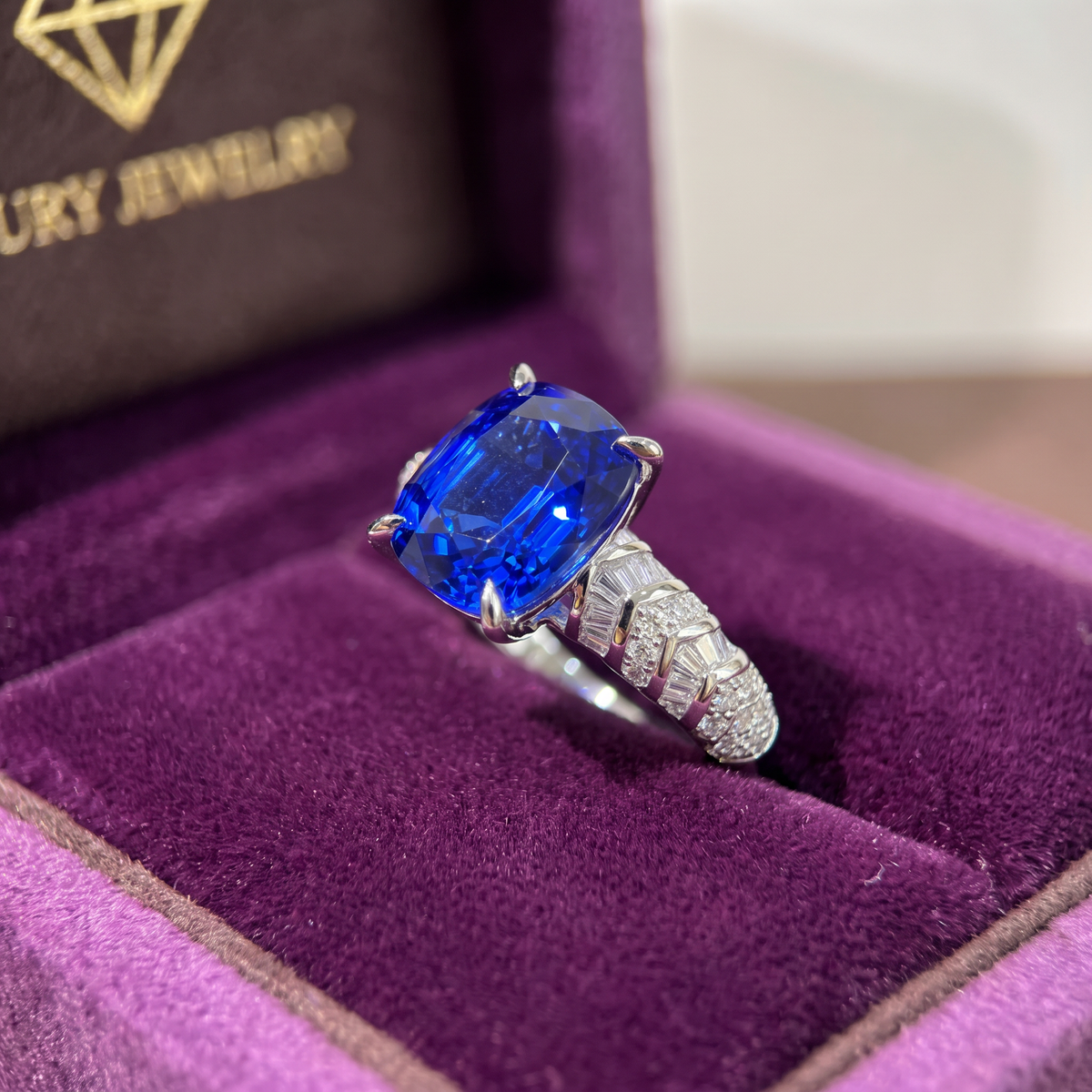 GRC Certified Kashmir Sapphire Ring - 5.68 Carat Engagement & Birthstone Jewelry for Anniversaries