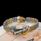 Herren Pixiu Dzi Perlen Armband — Tibetanischer Stil zweifarbig Silber Gold Wohlstand Schutz Feng Shui Schmuck