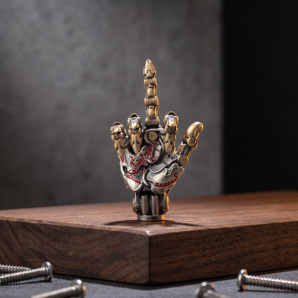 Mechanical Hand Amulet Pendant — Articulated Steampunk Talisman with Engraved Runes