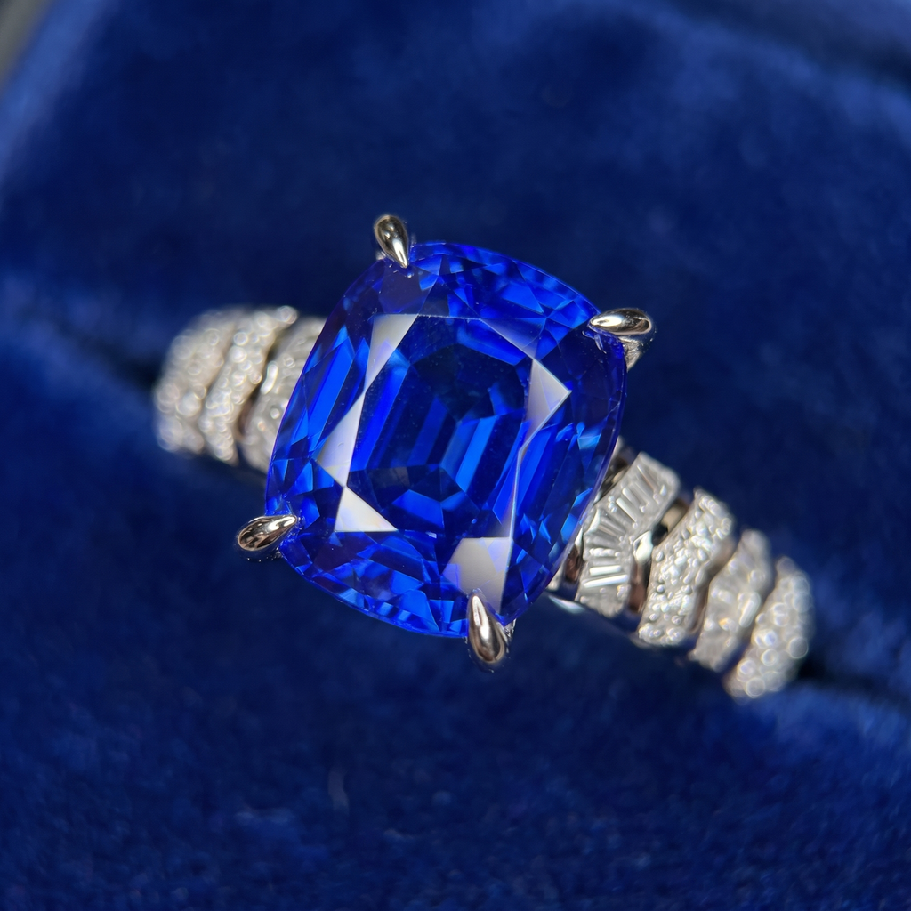 GRC Certified Kashmir Sapphire Ring - 5.68 Carat Engagement & Birthstone Jewelry for Anniversaries