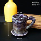 Natural Chevron Amethyst Crystal Mug with Coaster — Hand Carved Healing Stone Tea Cup for Spiritual Home Decor