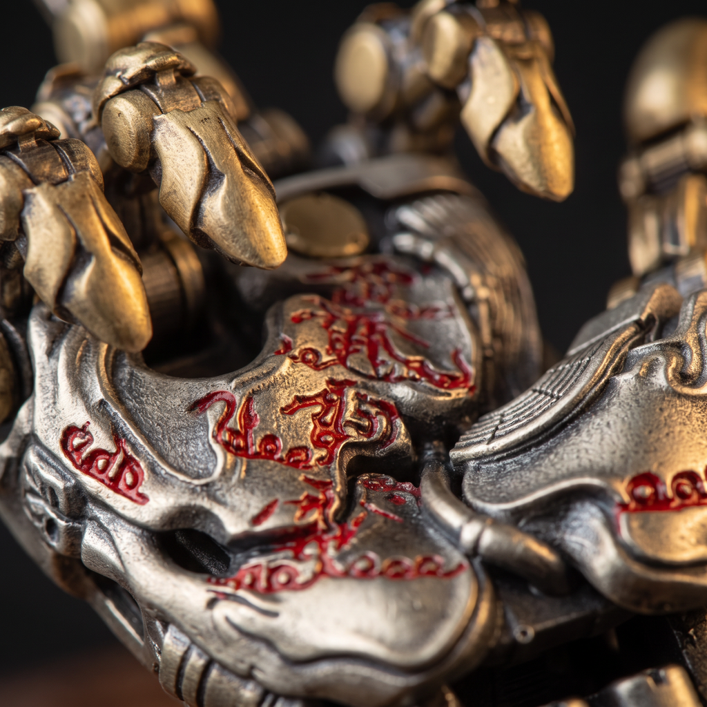 Mechanical Hand Amulet Pendant — Articulated Steampunk Talisman with Engraved Runes