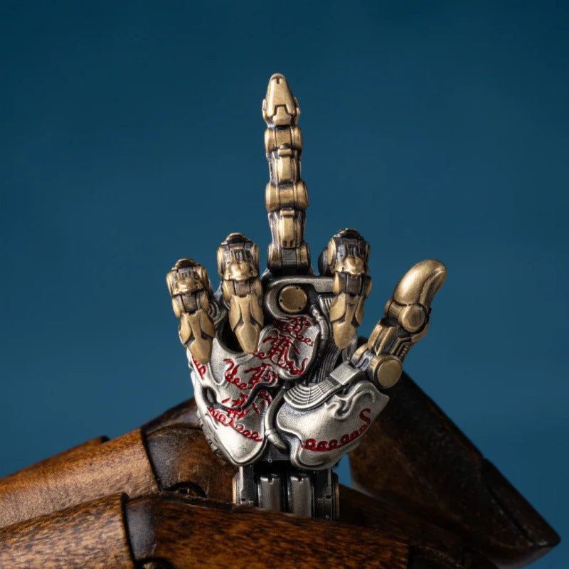 Mechanical Hand Amulet Pendant — Articulated Steampunk Talisman with Engraved Runes