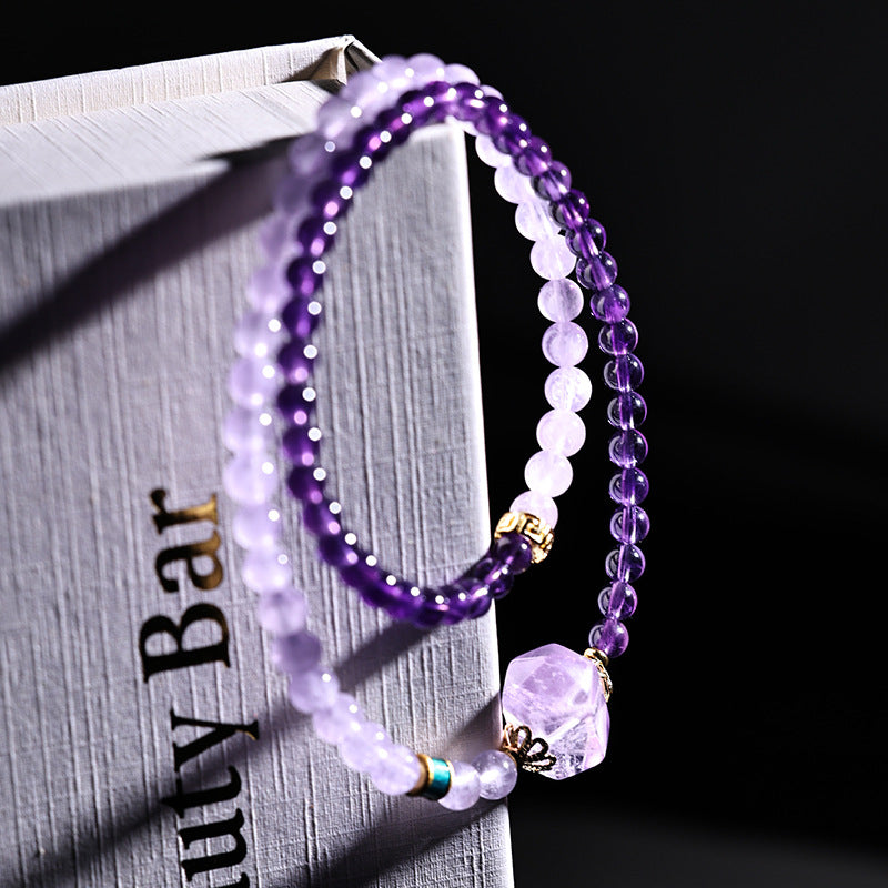Raw Amethyst Double Layer Bracelet — Healing Crystal Jewelry for Calm & Clarity