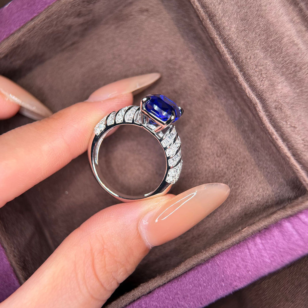 GRC Certified Kashmir Sapphire Ring - 5.68 Carat Engagement & Birthstone Jewelry for Anniversaries