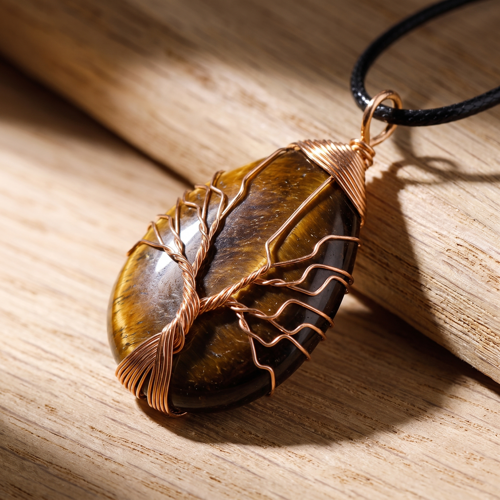 Tree of Life Crystal Necklace — Natural Healing Stone Pendant, Spiritual Gift for Her