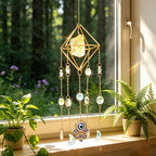 Crystal Suncatcher Rainbow Maker — Hamsa Charm Boho Window Hanging, Spiritual Home Decor Gift