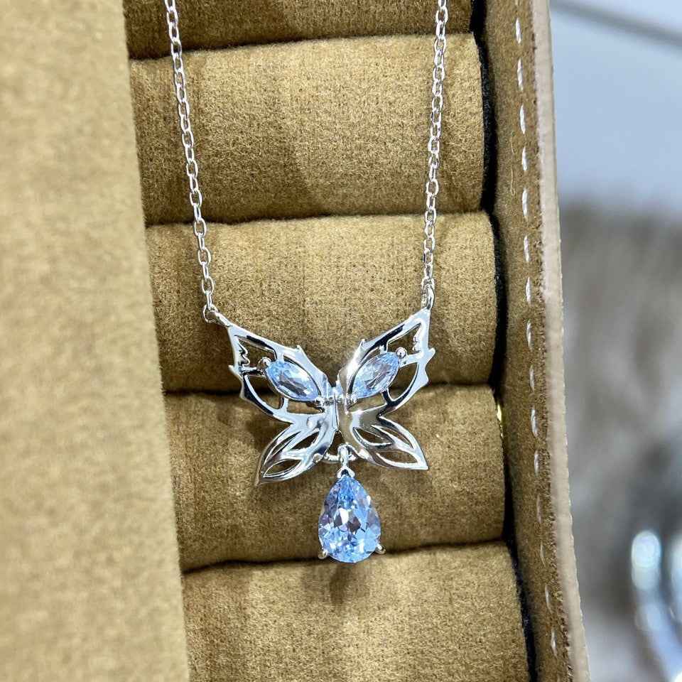 Elegant Aquamarine Butterfly Necklace - A Touch of Serenity and Grace