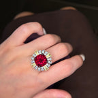 Vintage Art Deco Ruby Ring | Two-Tone Gold & Silver | 10-Carat Cushion Cut Gemstone