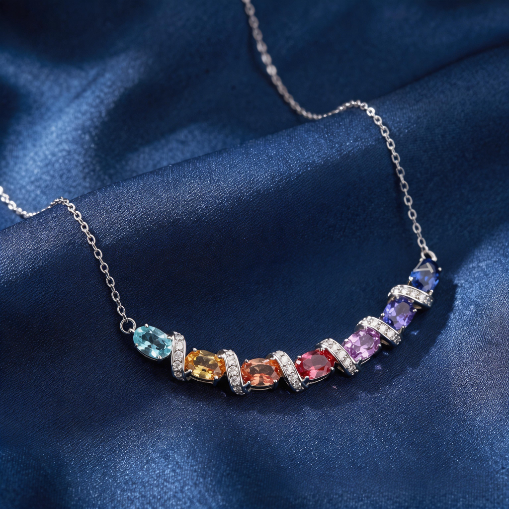 Rainbow Natural Sapphire Oval Cut Pendant Necklace | Multicolor Gradient Moissanite Sterling Silver Gift