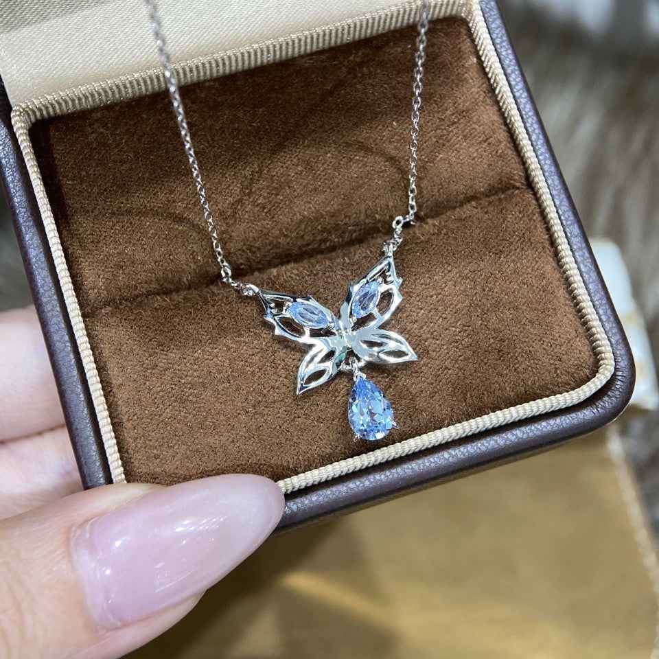 Elegant Aquamarine Butterfly Necklace - A Touch of Serenity and Grace