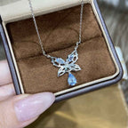 Elegant Aquamarine Butterfly Necklace - A Touch of Serenity and Grace