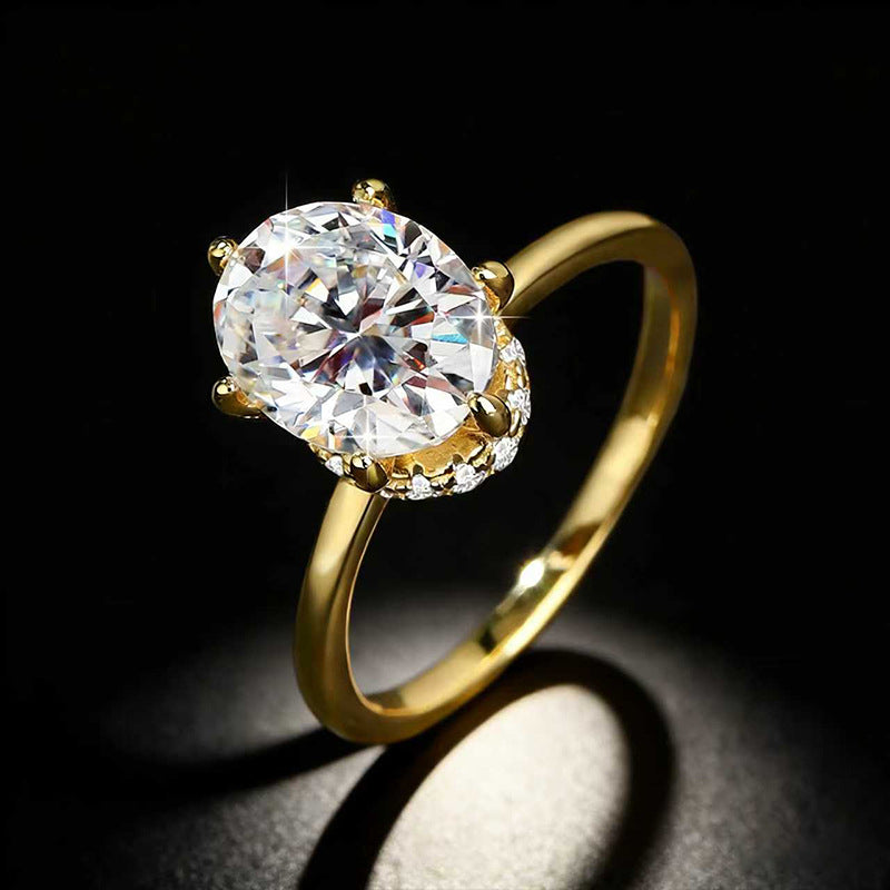 High-End S925 Silver 3 Carat Moissanite Oval Pigeon Egg Ring - Luxury Wedding Ring for Women