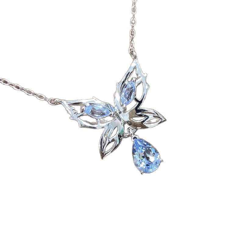 Elegant Aquamarine Butterfly Necklace - A Touch of Serenity and Grace