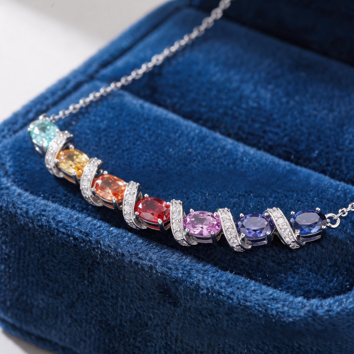 Rainbow Natural Sapphire Oval Cut Pendant Necklace | Multicolor Gradient Moissanite Sterling Silver Gift