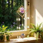 Crystal Suncatcher Rainbow Maker — Hamsa Charm Boho Window Hanging, Spiritual Home Decor Gift