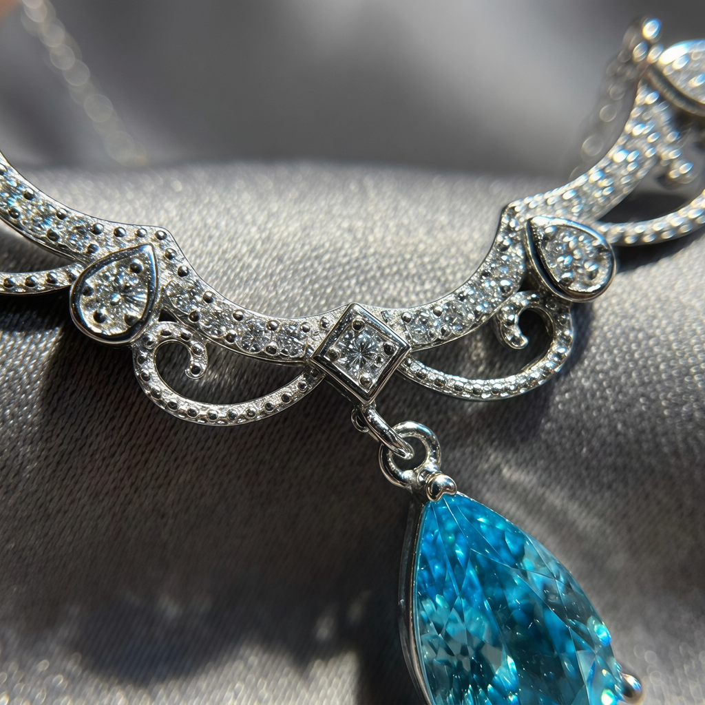 925 Sterling Silver Paraiba Teardrop Necklace - Elegant Edwardian Vintage Style
