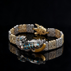 Herren Pixiu Dzi Perlen Armband — Tibetanischer Stil zweifarbig Silber Gold Wohlstand Schutz Feng Shui Schmuck