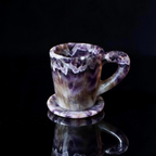 Natural Chevron Amethyst Crystal Mug with Coaster — Hand Carved Healing Stone Tea Cup for Spiritual Home Decor