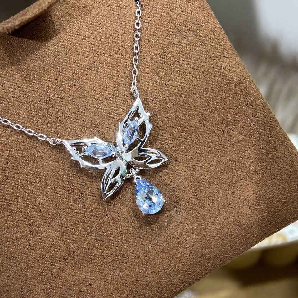 Elegant Aquamarine Butterfly Necklace - A Touch of Serenity and Grace