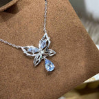 Elegant Aquamarine Butterfly Necklace - A Touch of Serenity and Grace