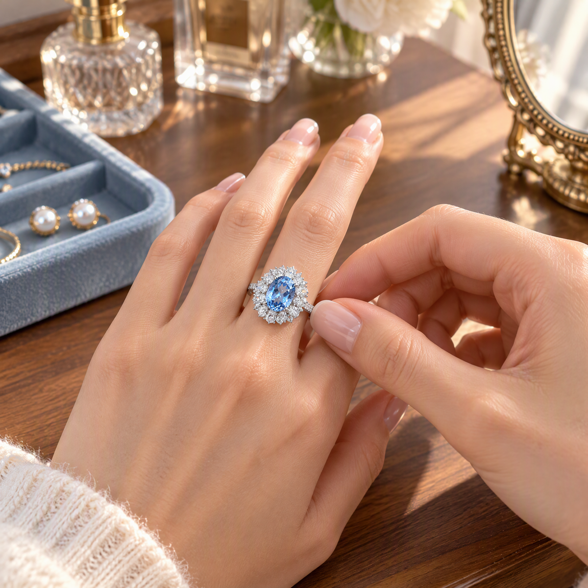 2-Carat Cultivated Blue Spinel Egg-Shaped Ring | High-End Women's Jewelry