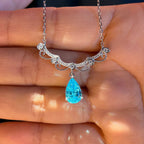 925 Sterling Silver Paraiba Teardrop Necklace - Elegant Edwardian Vintage Style