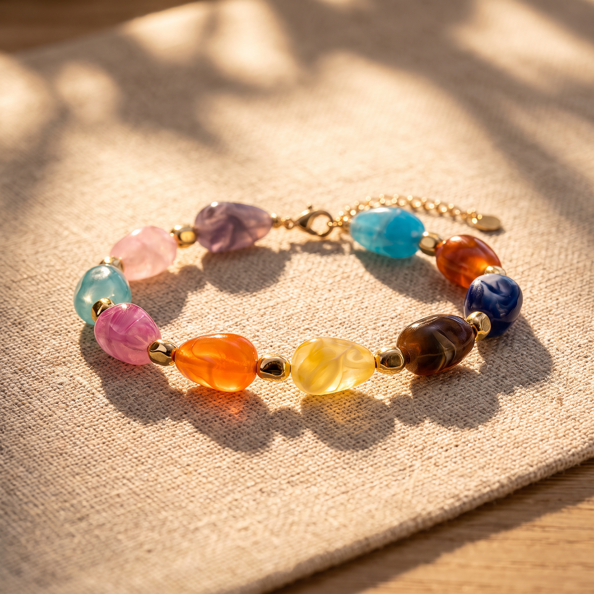 Rainbow Teardrop Resin Bracelet — 14K Gold Plated