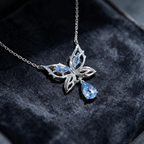 Marquise-shaped aquamarine butterfly necklace, blue minimalist insect jewelry, a gift for her - SpiritualQuiver
