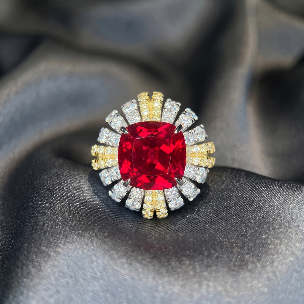 Vintage Art Deco Ruby Ring | Two-Tone Gold & Silver | 10-Carat Cushion Cut Gemstone