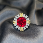 Vintage Art Deco Ruby Ring | Two-Tone Gold & Silver | 10-Carat Cushion Cut Gemstone