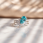 Sterling Silver Floral Vintage Ring with Pear-Cut Tourmaline Gemstone