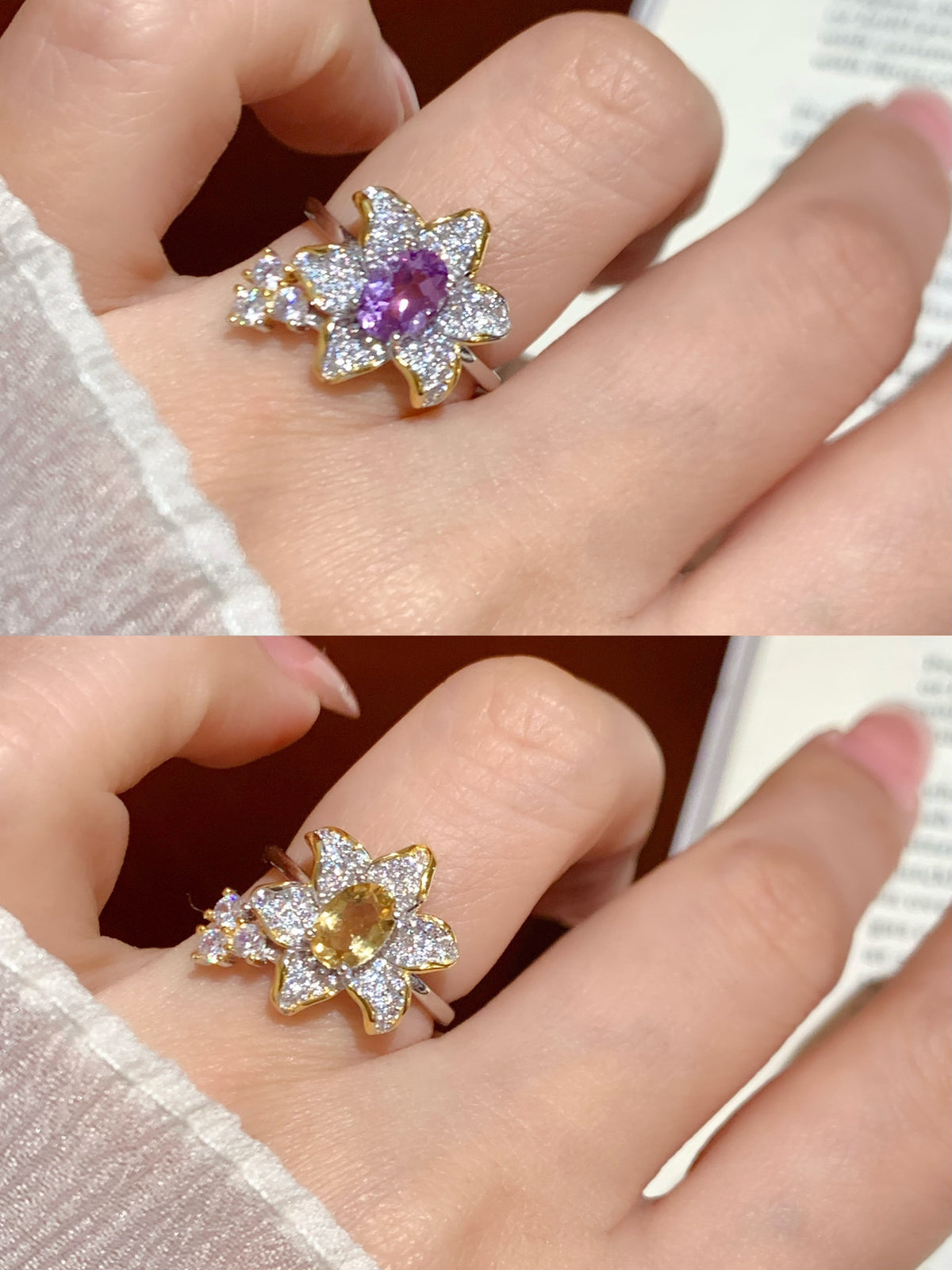 Oval Cut Birthstone Ring - Silver Flower Shaped Natural Crystal Jewelry