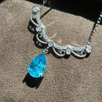 925 Sterling Silver Paraiba Teardrop Necklace - Elegant Edwardian Vintage Style