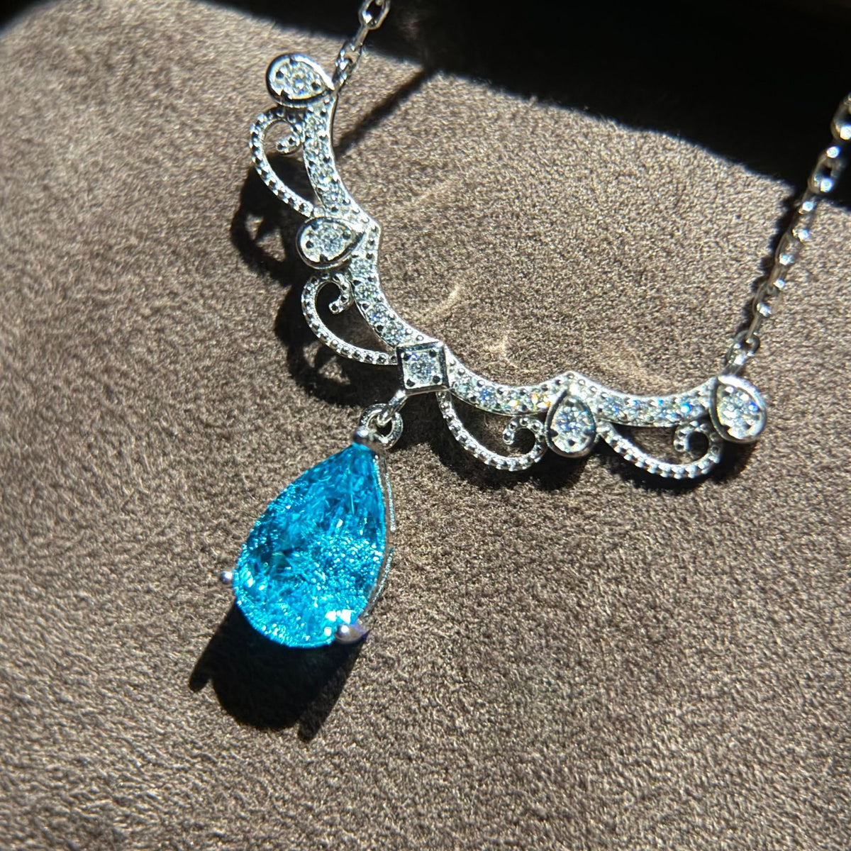 925 Sterling Silver Paraiba Teardrop Necklace - Elegant Edwardian Vintage Style