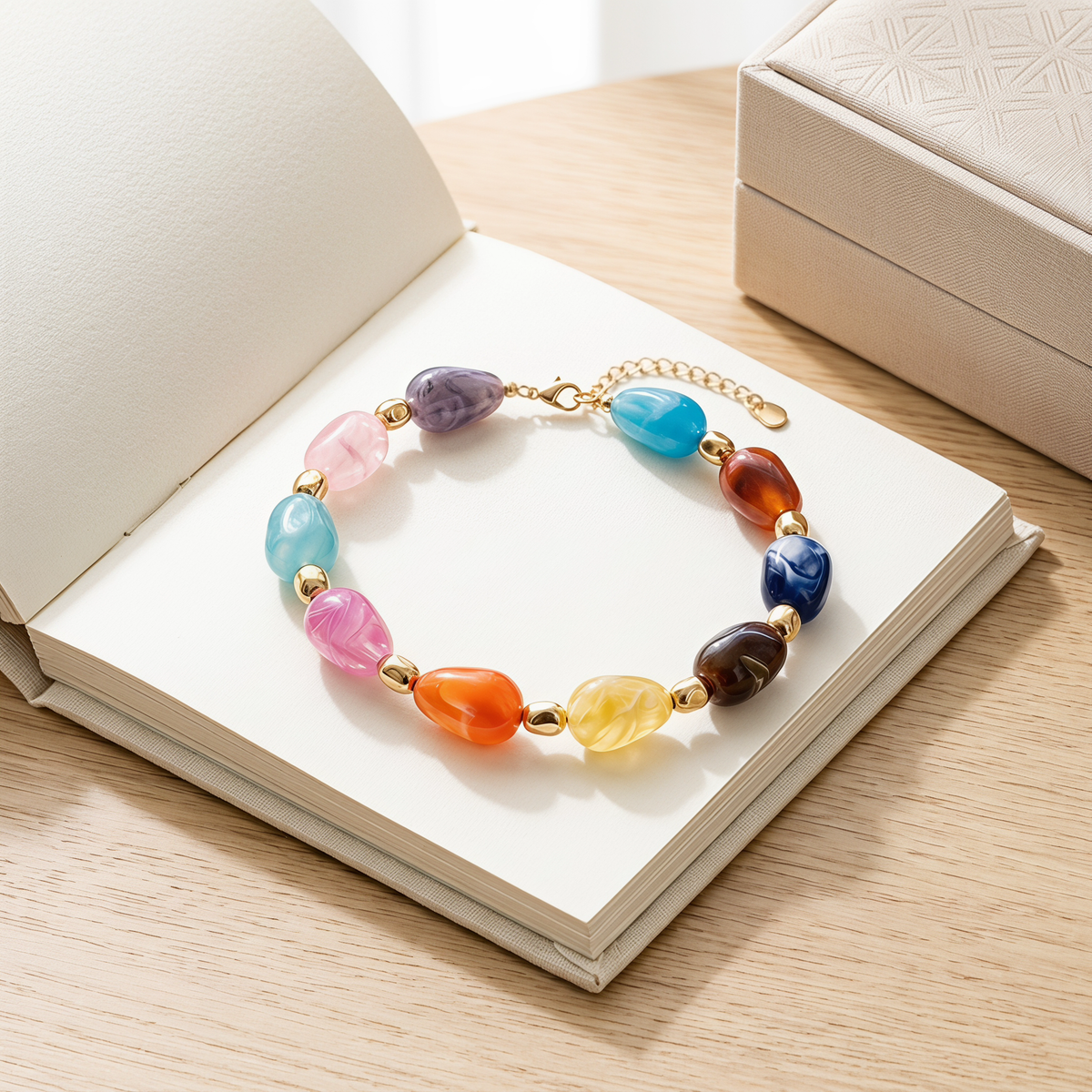 Rainbow Teardrop Resin Bracelet — 14K Gold Plated