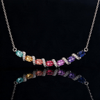 Rainbow Natural Sapphire Oval Cut Pendant Necklace | Multicolor Gradient Moissanite Sterling Silver Gift