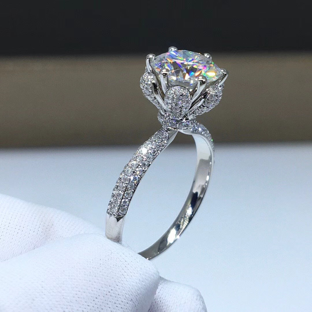 GRA Certified Moissanite Promise Ring | 925 Silver, Six-Prong Setting, Customizable Size