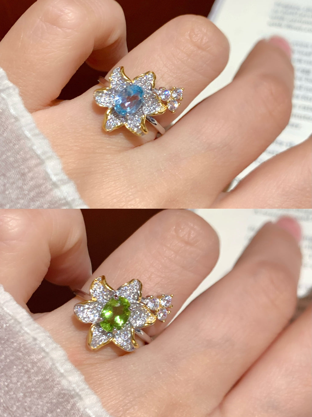 Oval Cut Birthstone Ring - Silver Flower Shaped Natural Crystal Jewelry
