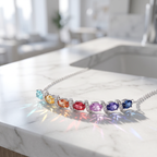 Rainbow Natural Sapphire Oval Cut Pendant Necklace | Multicolor Gradient Moissanite Sterling Silver Gift