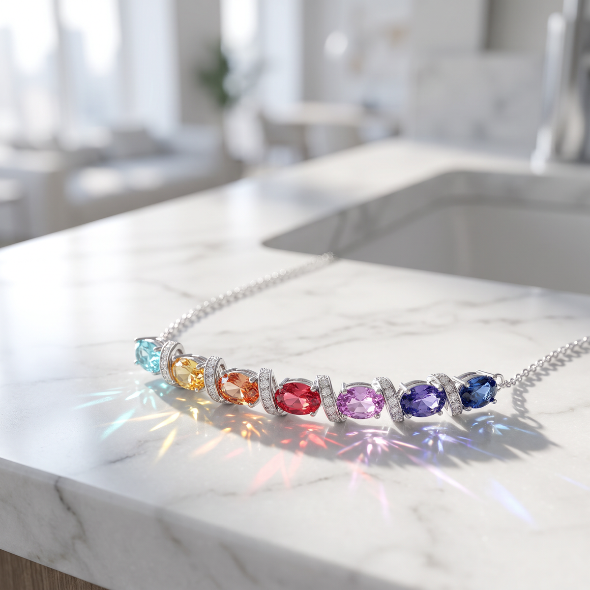Rainbow Natural Sapphire Oval Cut Pendant Necklace | Multicolor Gradient Moissanite Sterling Silver Gift