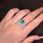 Sterling Silver Floral Vintage Ring with Pear-Cut Tourmaline Gemstone