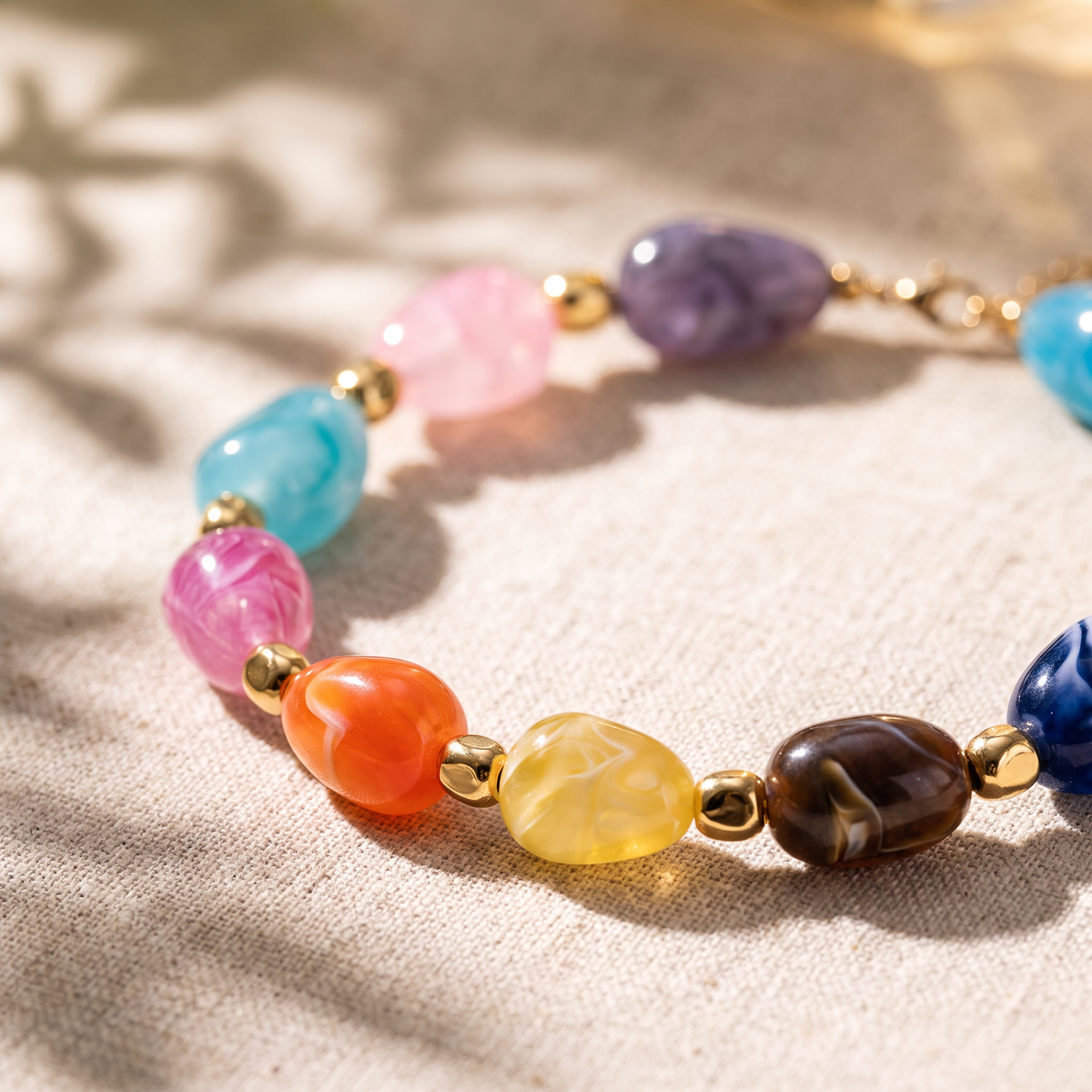 Rainbow Teardrop Resin Bracelet — 14K Gold Plated