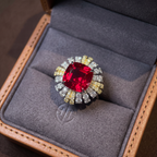 Vintage Art Deco Ruby Ring | Two-Tone Gold & Silver | 10-Carat Cushion Cut Gemstone