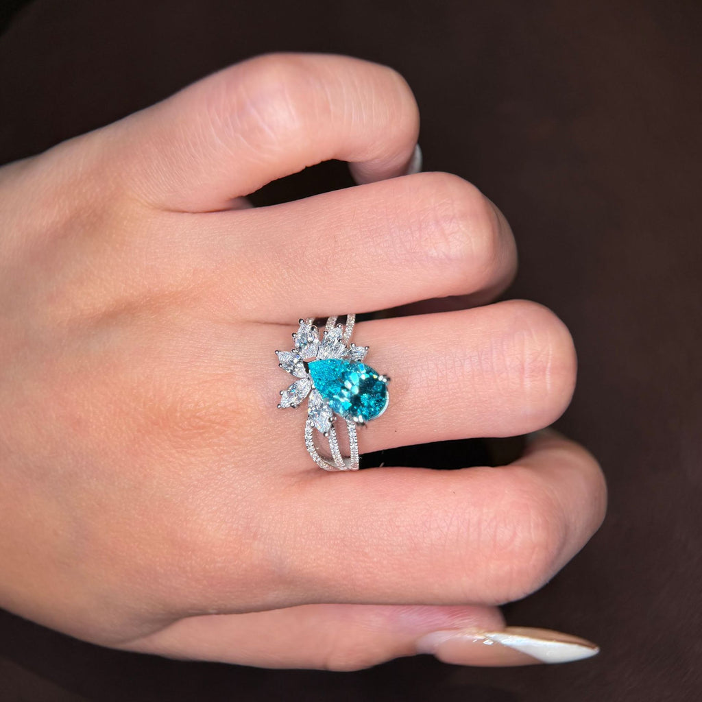 Sterling Silver Floral Vintage Ring with Pear-Cut Tourmaline Gemstone