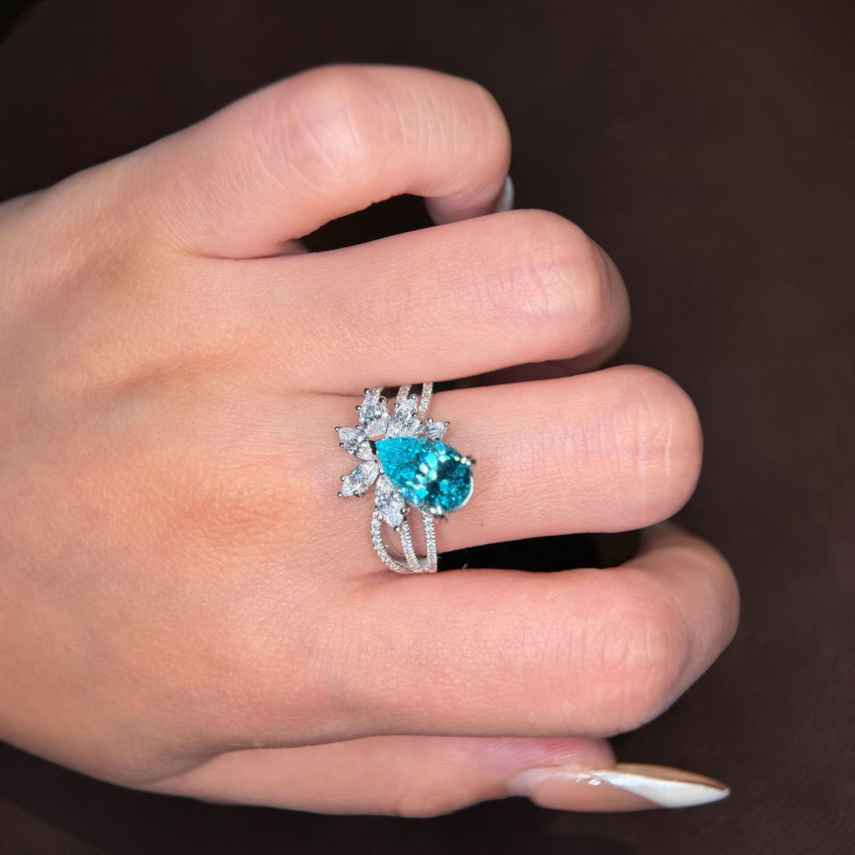 Sterling Silver Floral Vintage Ring with Pear-Cut Tourmaline Gemstone